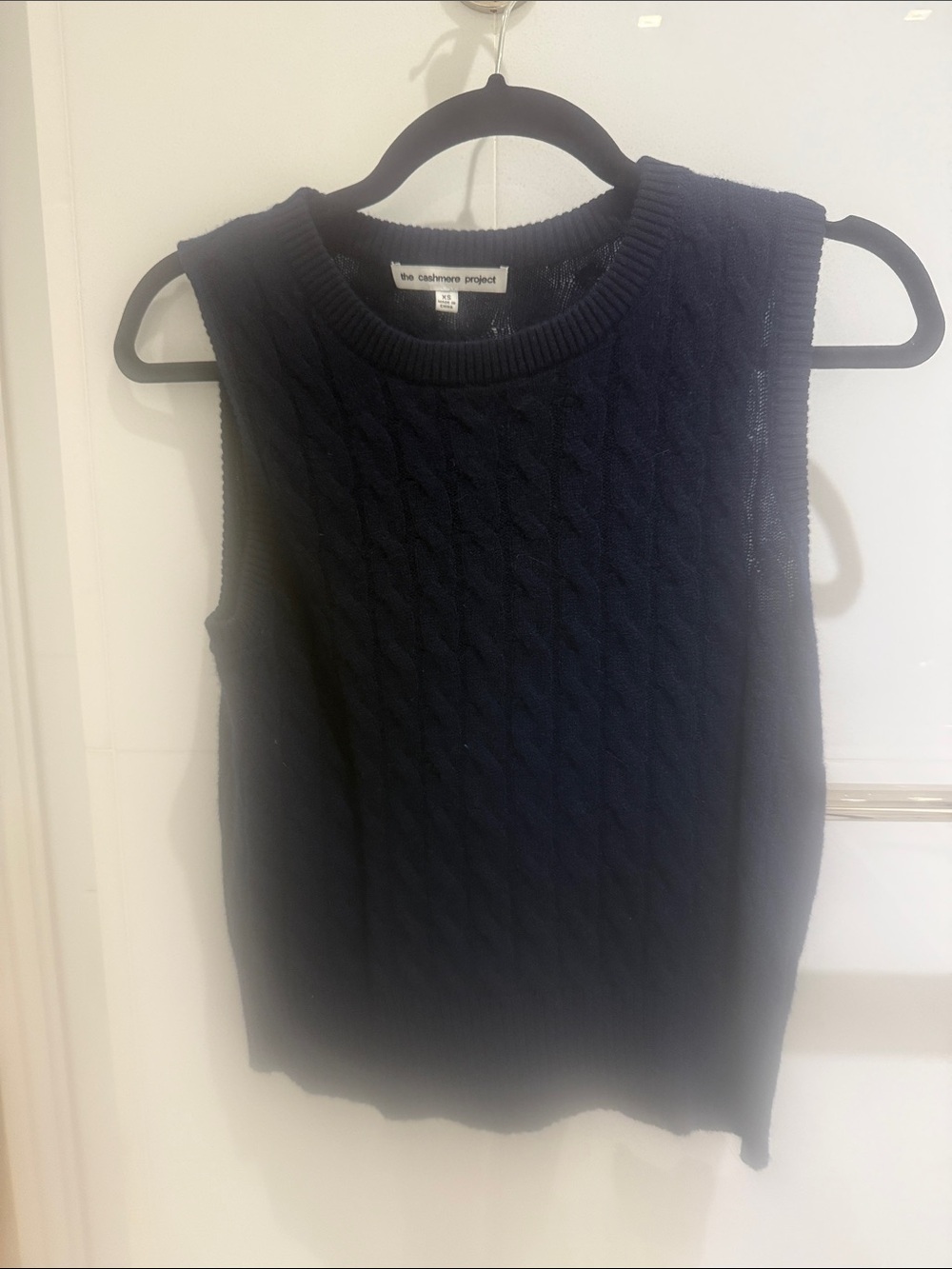 The Cashmere Project Navy Cable-Knit Sleeveless Crewneck Sweater